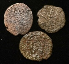 LOT OF X 3 UMAYYAD ISLAMIC ANCIENT COINS - G CONDITION - 3 gr AE17mm