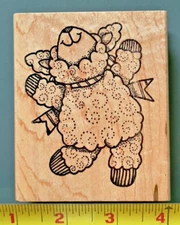 DANCING SHEEP Wood/Rubber Stamp jump joy smile ewe lamb country farm party J425