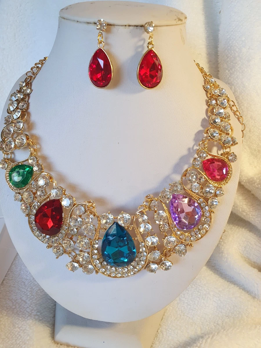 Set Di Gioielli Da Sposa Africano Collana Di Cristallo, Orecchini - Foto 8