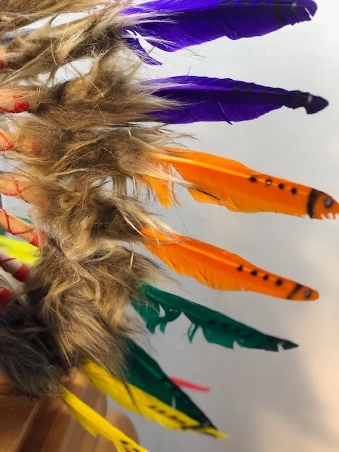 Indian Headdress Native American Feather Head Dress Rainbow Multicoloured - Image 3 of 4