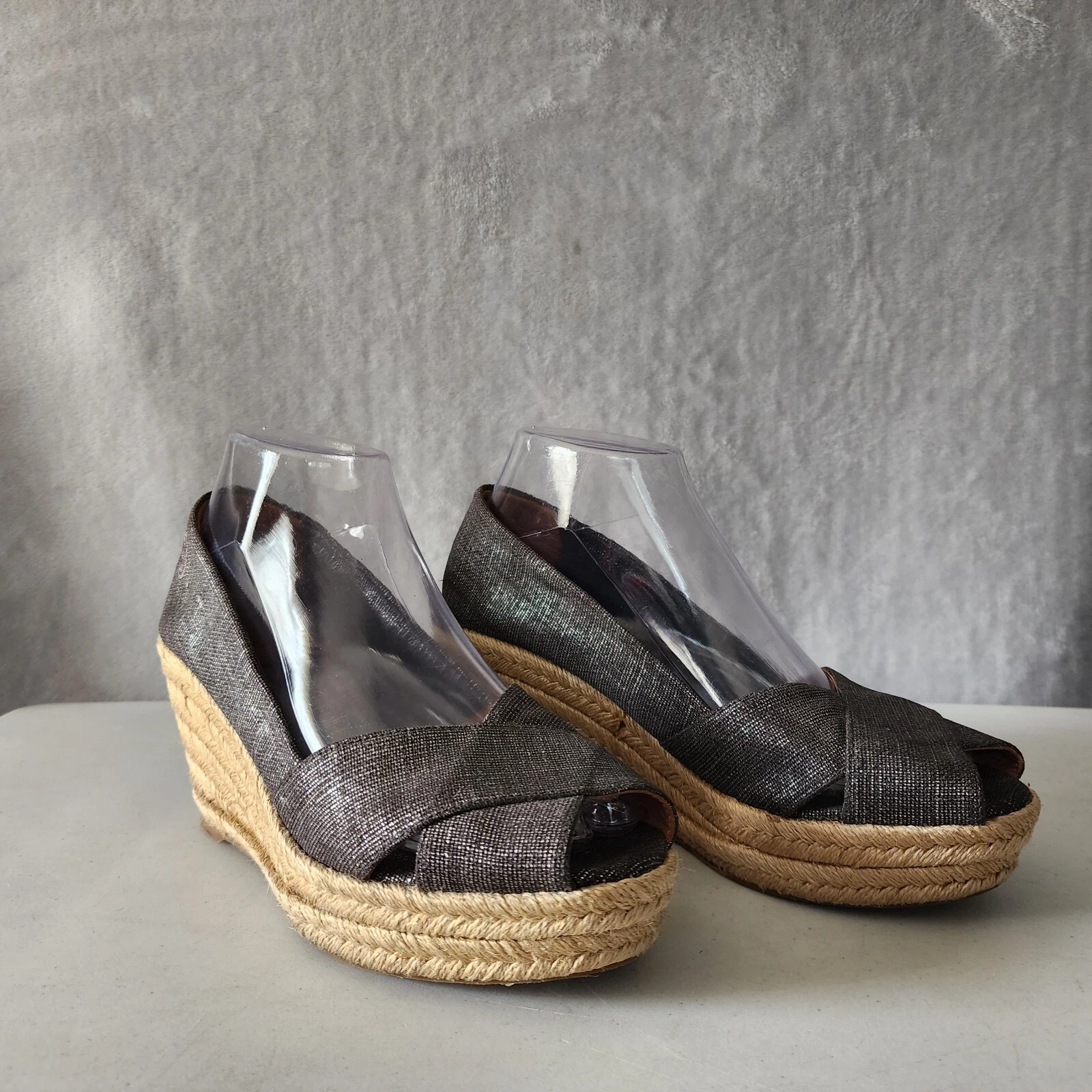 Scarpe espadrillas Tory Burch donna tacco 9 zeppa punta aperta grigio shimmer Filipa