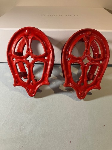 Paar/Vintage Gusseisen Pferde Trense Klammern Made in England rot Gummi getaucht - Bild 6 von 6