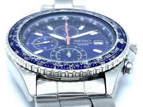 SEIKO Flight master Men's Chronograph Watch Blue Dial New Battery 7T92-0CF0 - Picture 13 of 18