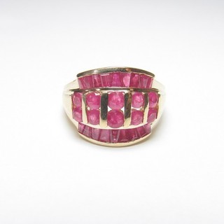 Nachlass 14K Gelbgold 28 natürliche fuchsia rosa Rubine Cluster Ring 1 00 ct