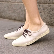 Salvatore Ferragamo Cream Lace Up Leather Flat Shoes  Women's Size 8.5