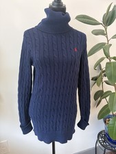 Ralph Lauren Sport Medium Navy Cable Knit Turtleneck Sweater 100 Cotton Vintage