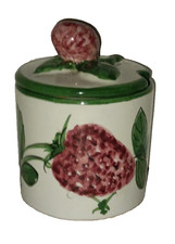 Vtg Italian MCM Galvani Art Pottery Strawberry Jam Fruit Jar Pot Crock Canister