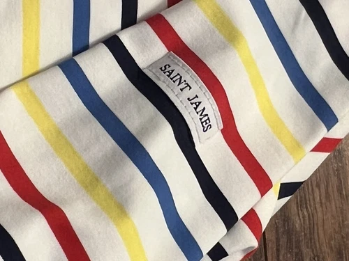 Saint James M/L US FR 5-46 White Red Yellow Blue Striped Shirt - Picture 3 of 9