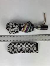 Coach 40" Signature C Auto Compact Folding Umbrella 62339 Silver/Brown Khaki 