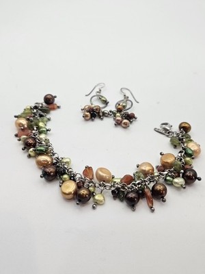 Vintage Estate Sale .925 jewelry Made In Thailand Clustered Bracelet & Earrings