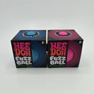 Nee Doh 2.5'' Needoh FUZZ BALL The Velvet Squeeze Fuzzball Pink & Blue Lot Of 2 