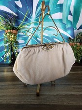 Vintage Saks Fifth Avenue Beaded Clutch: White Beads, Gold Trim, Made in France