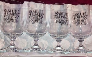 4 Samuel Adams Chocolate Bock Footed Stemmed Beer Glasses SAHM .3L 6.5” BX4
