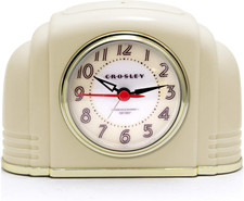 Crosley Vintage Art Deco Analog Alarm Clock, Quiet No-Ticking Movement, Automati
