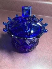 Fostoria cobalt blue Windsor Crown covered candy dish 1960s