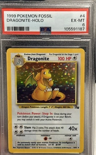 1999 Pokemon Fossil Dragonite Holo 4/62 PSA 6 EX-MT