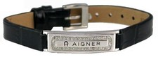 AIGNER A65316 Mädchen Damen Armband Armreif Armkette Leder Edelstahl Schwarz