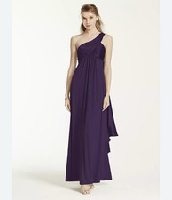 David's Bridal One Shoulder Dress with Cascade Back Lapis Purple Size 10 NWT