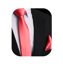 Mens Solid Color Formal Ties and Pocket Square Sets - Mens Ties - Coral Pink