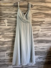 Azazie Nahrin A-Line V-Neck Pleated Chiffon Dress - MIST Color