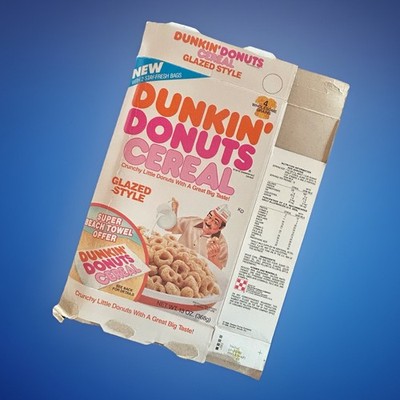 Vintage 1988 Dunkin' Donuts Cereal Glazed Style Cereal Box - Beach Towel Offer