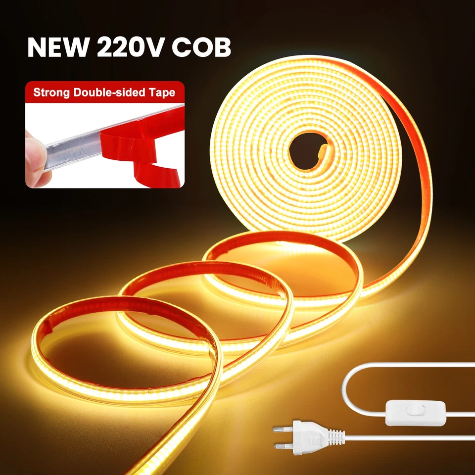 230V Neon COB LED Streifen Stripe band Lichtschlauch Wasserdicht Selbstklebend - Bild 3 von 4