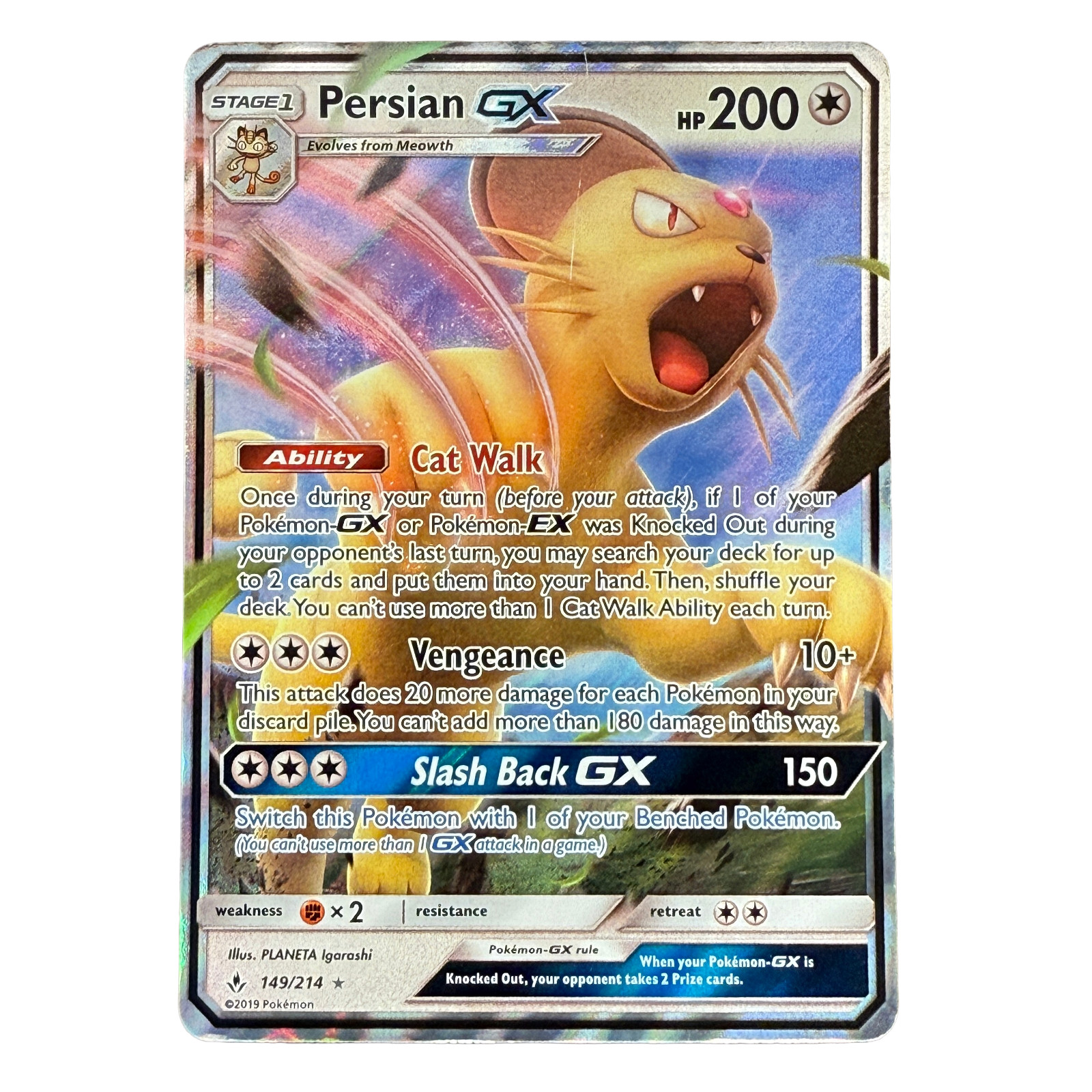 Persian GX 149/214 Ultra Rare Full Art Holo Unbroken Bonds Pokemon Card TCG