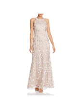 Eliza J Beige/White Floral Appliqué Gown Size 2