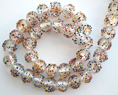 40PCS Handmade Lampwork Glass Beads Colorful Dot Silver Foil Round Beads 10mm