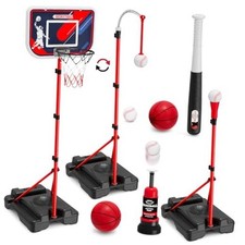 4 in 1 Kids Basketball Hoop and Tball Set for Kids 3-5 without scoreboard LED