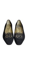 Vintage Salvatore Ferragamo Black Suede Gold Embroidered Loafer Flats Italy