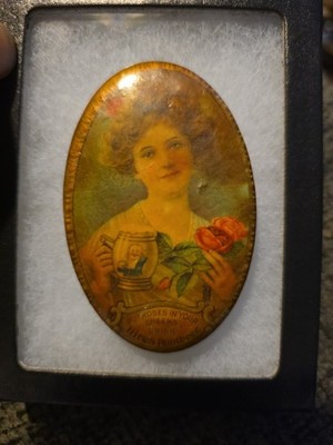 ca1910 Hires Root Beer Celluloid Advertising Pocket Mirror Pretty Girl With Mug
