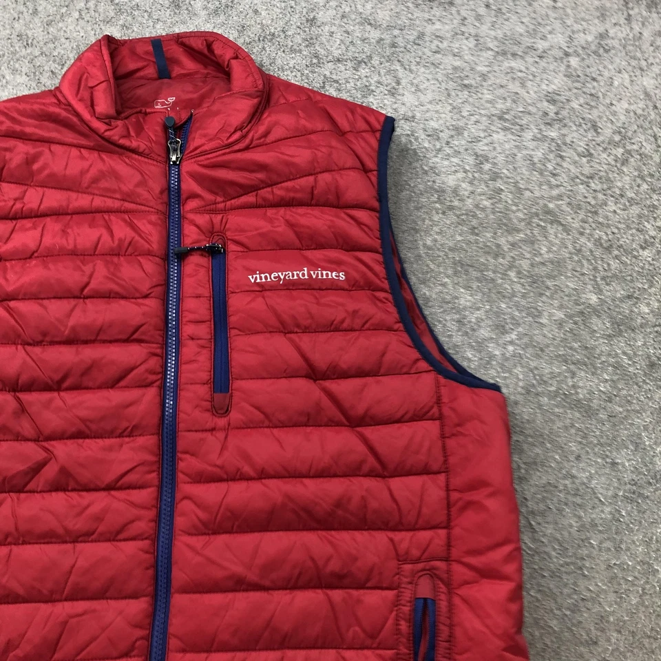 Vineyard Vines Vest Mens Medium Red Quilted Puffer Zip Chest Pocket Lightweight - Image 3 of 4