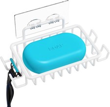 Bar Soap Holder for Shower Wall with 4 Hooks, Stainless Steel Adhesive Soap Dish