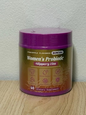 DUWZGU Women's Probiotic Gummies 60ct Slippery Elm Apple Vegan Gluten-Free 01/28