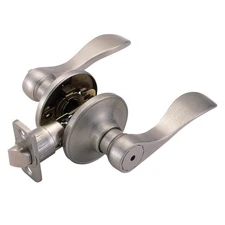 742858 Springdale 6-Way Universal Privacy Bed and Bath Door Lever Satin Nickel