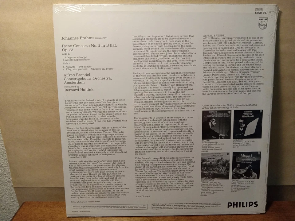 NEW SEALED Alfred Brendel, Haitink, Brahms- Piano Concerto No.2, Philips Import  - Image 2 of 2