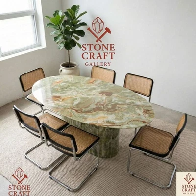 Hand Poliert Grün Onyx Oval Tisch mit Basis - 183x91.4cm Natur Edelstein Luxus - Bild 1 von 4
