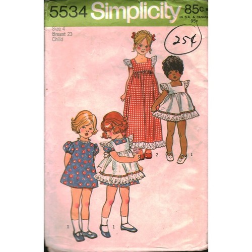 Vintage 1973 Simplicity 5534 Girls Dress Pinafore Sewing Pattern Size 4 B 23