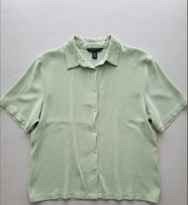 NEU Defacto Damen Bluse Gr 40 L Salbeigrün Hellgrün Hemd Knöpfe Kurzarm