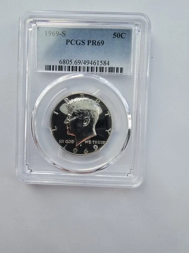 SILVER 1969 S KENNEDY HALF DOLLAR GRADED PCGS 5OC  40% AG CLAD COIN