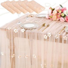 Set of 4 Champagne Pearl Flower Table Runners 10ft