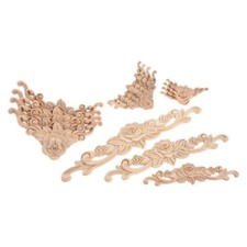 1pc Large Wood Applique w 4pcs Decorative Corner Applique Unpainted Onlays Trims