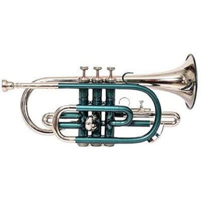CORNET TRUMPET BB PITCH NICKEL GREEN WITH M/P, H/CASE, SPRING, GLOVES