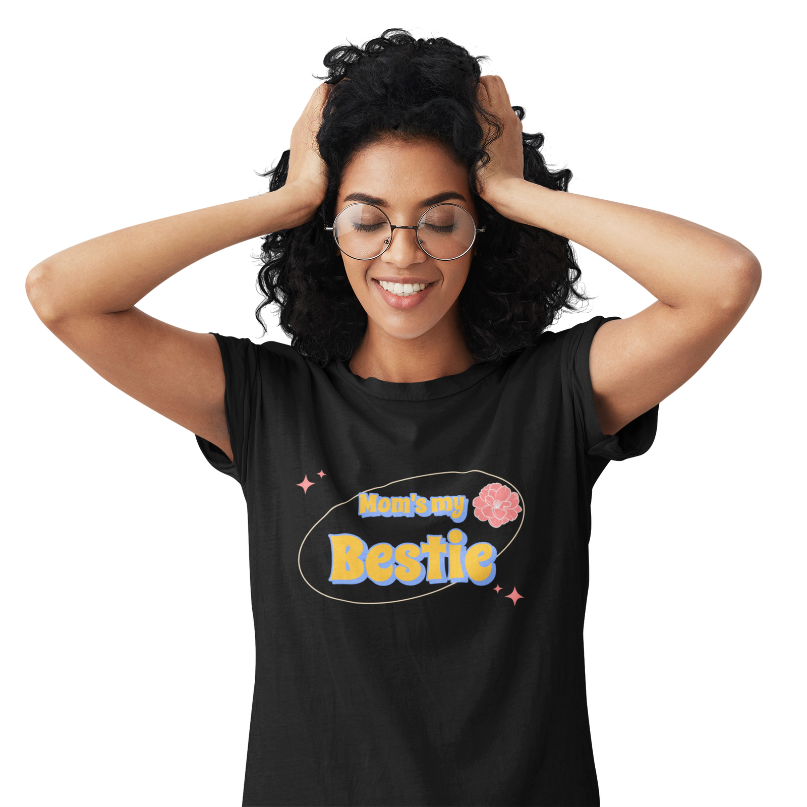 Mom's My Bestie Women Graphic Tees Short Sleeves Crew Neck Mother's Day T Shirt-image