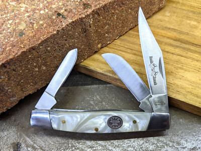 Pocket Knife Folding Abalone 4'' White Pearl 3 Blade Classic Stockman Hunter