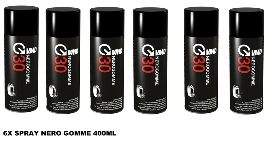 VDM 6X NERO GOMME SPRAY 400ML PROTETTIVO GOMME LUCIDO PNEUMATICI AUTO SCOOTER