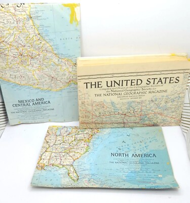 Three Vintage National Geographic Maps N. America /S. America