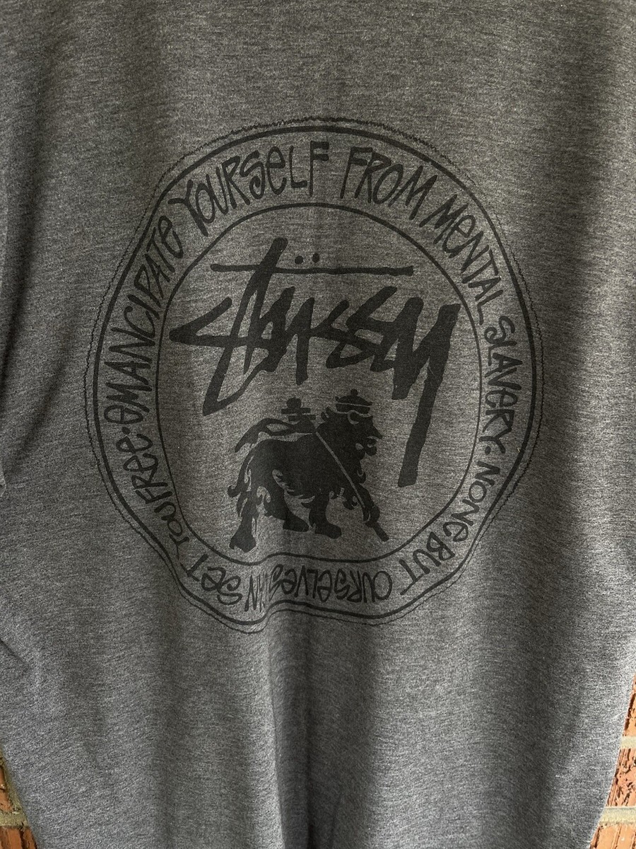 Vintage STUSSY Lion Tag Men's Sz XL T-shirt FEELIN IRIE Dark Grey