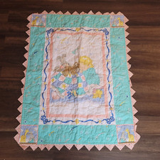 Vintage Baby Blanket Comforter Quilt Giraffe Bunny Teddy Bear Sleeping Child